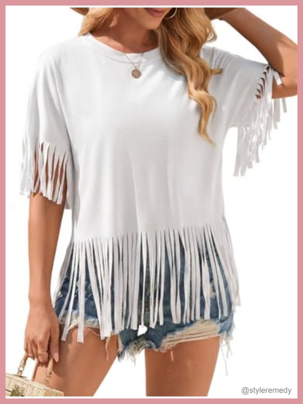 Women's Fringe Short Sleeve Oversized Crew Neck T-Shirt Country Concert Top